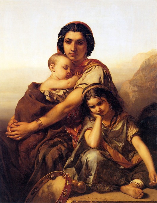 Een zigeunerin met twee kinderen