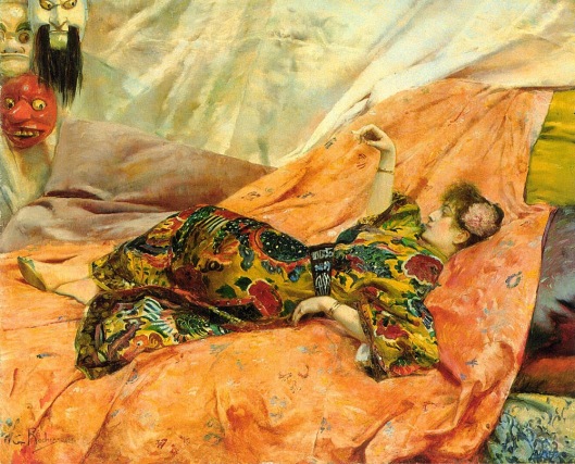 A Portrait of Sarah Bernhardt Reclining in a Chinois Interior