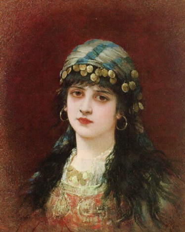 Dark Haired Beauty in Gypsy Dress - 1883