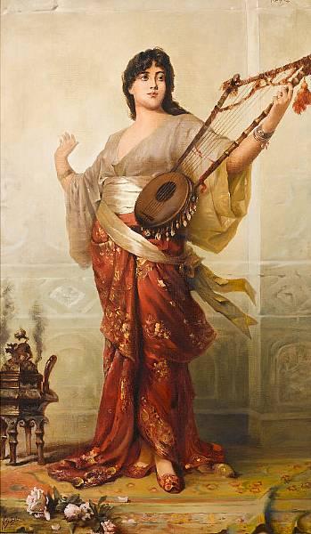 Oriental girl with Harp